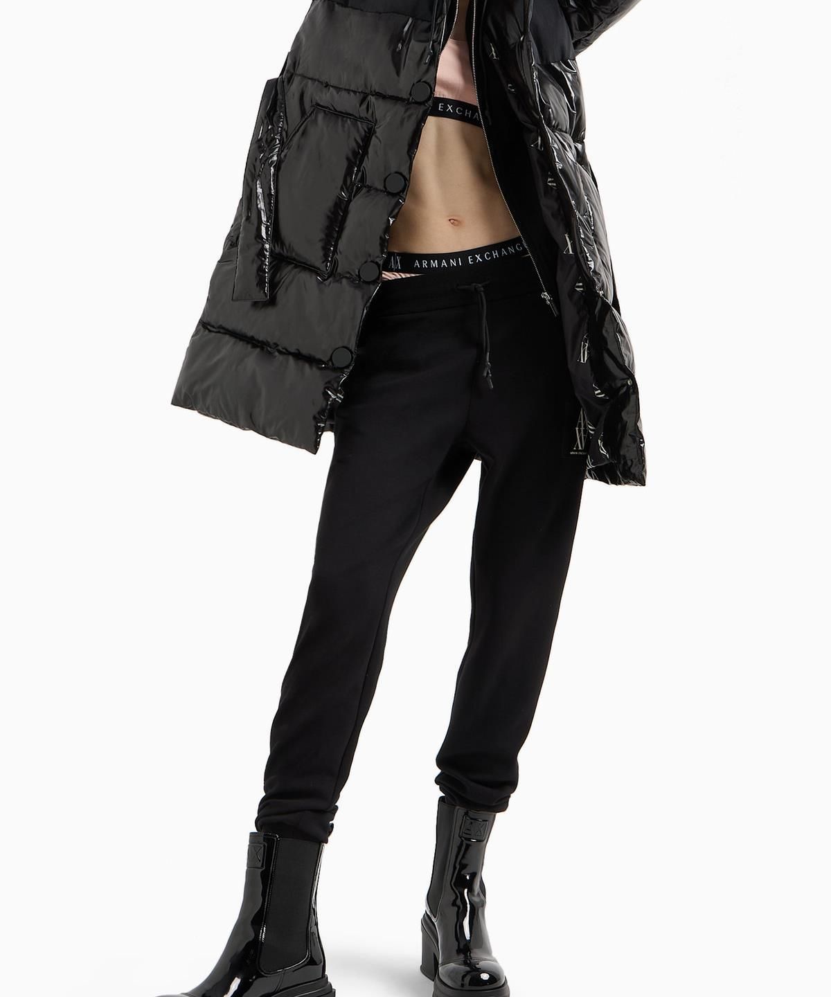 아르마니 익스체인지(ARMANI EXCHANGE) 여성 스퀘어 로고 패치 후드 집업 _블랙_A424331505