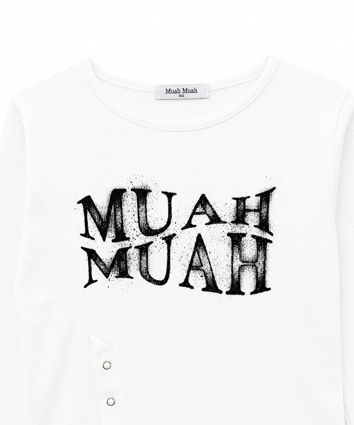 무아무아(MUAHMUAH) 슬릿 스냅버튼 긴팔 티셔츠 [화이트]
