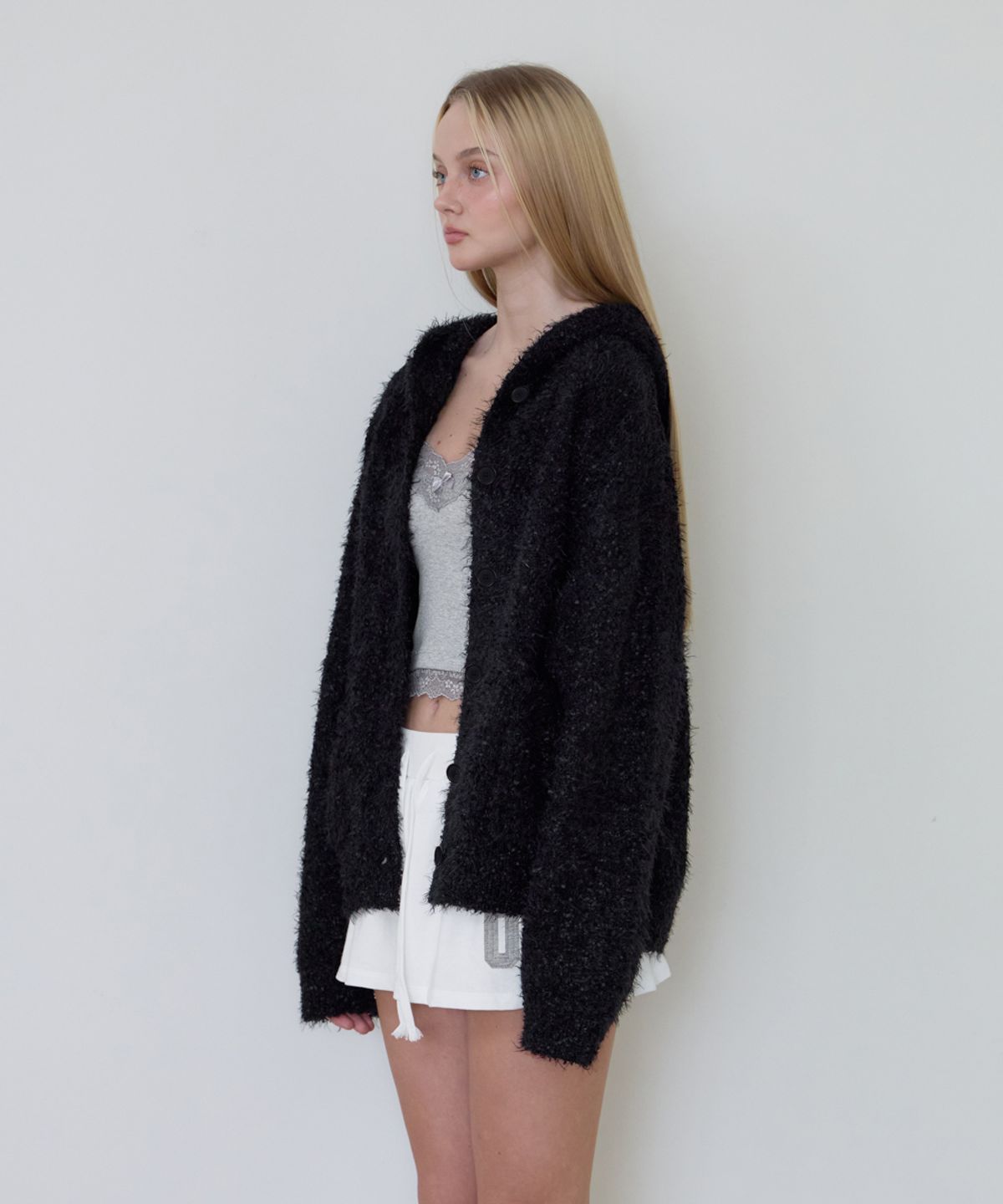 로제프란츠(ROSEFRANTZ) Hairy Overfit Hood Cardigan [Black]
