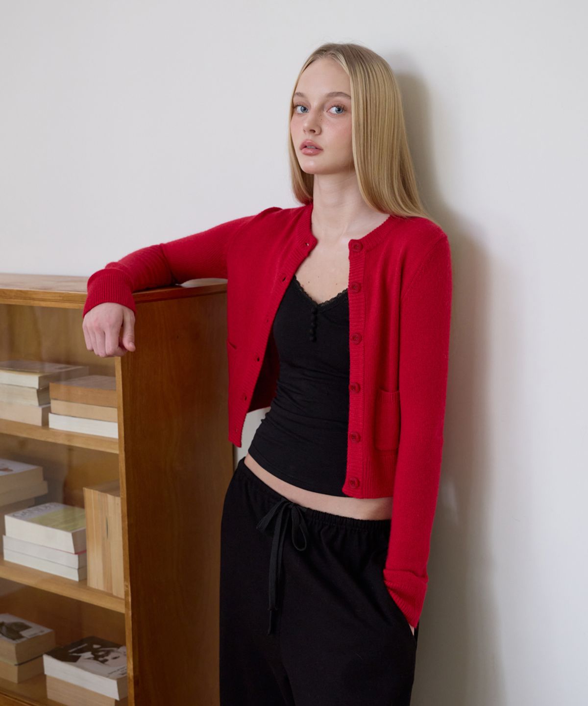 로제프란츠(ROSEFRANTZ) Double Pocket Cardigan [Rose Red]