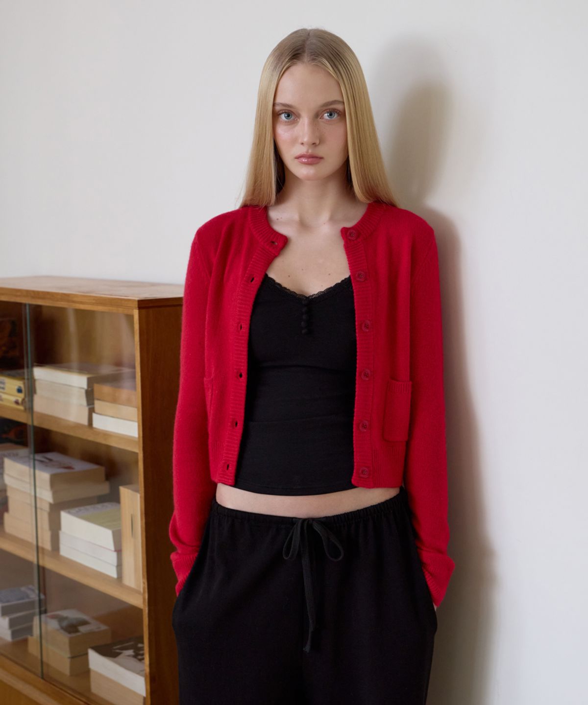 로제프란츠(ROSEFRANTZ) Double Pocket Cardigan [Rose Red]