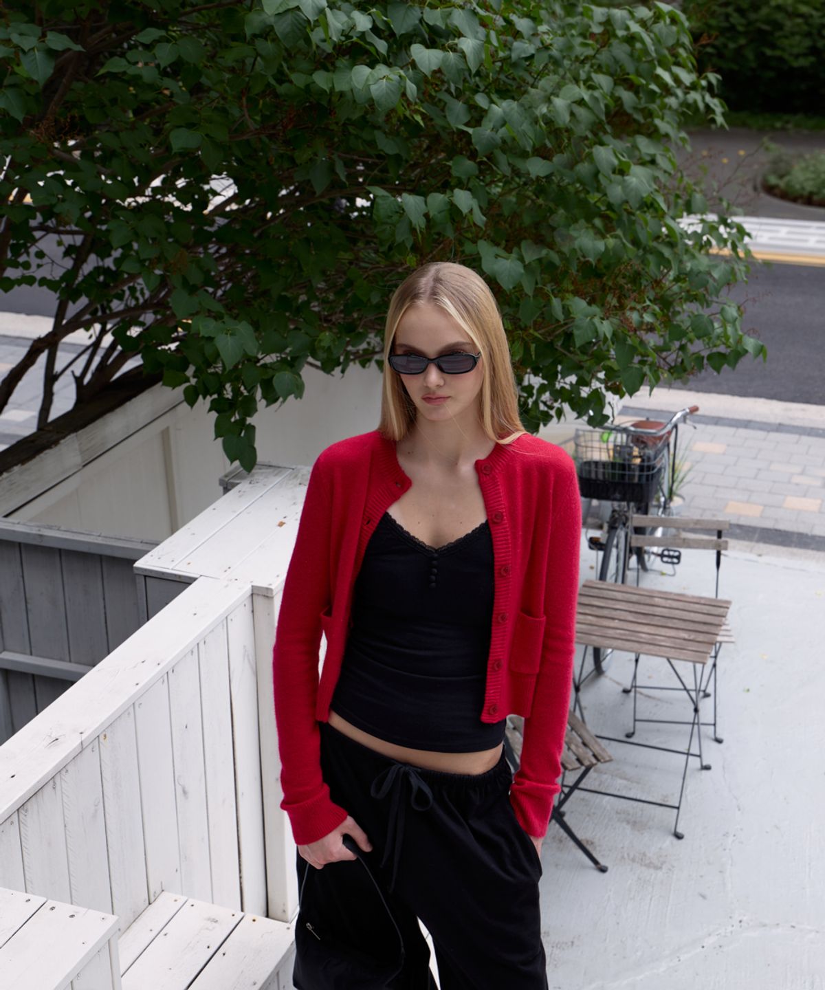 로제프란츠(ROSEFRANTZ) Double Pocket Cardigan [Rose Red]