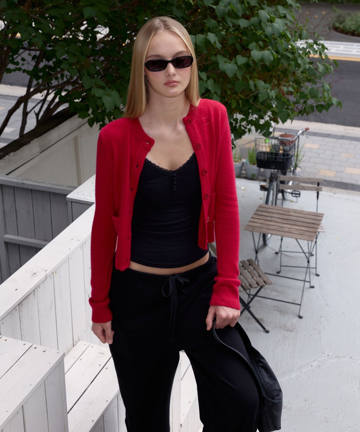 로제프란츠(ROSEFRANTZ) Double Pocket Cardigan [Rose Red]