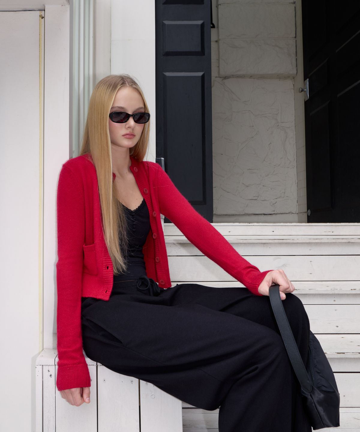 로제프란츠(ROSEFRANTZ) Double Pocket Cardigan [Rose Red]