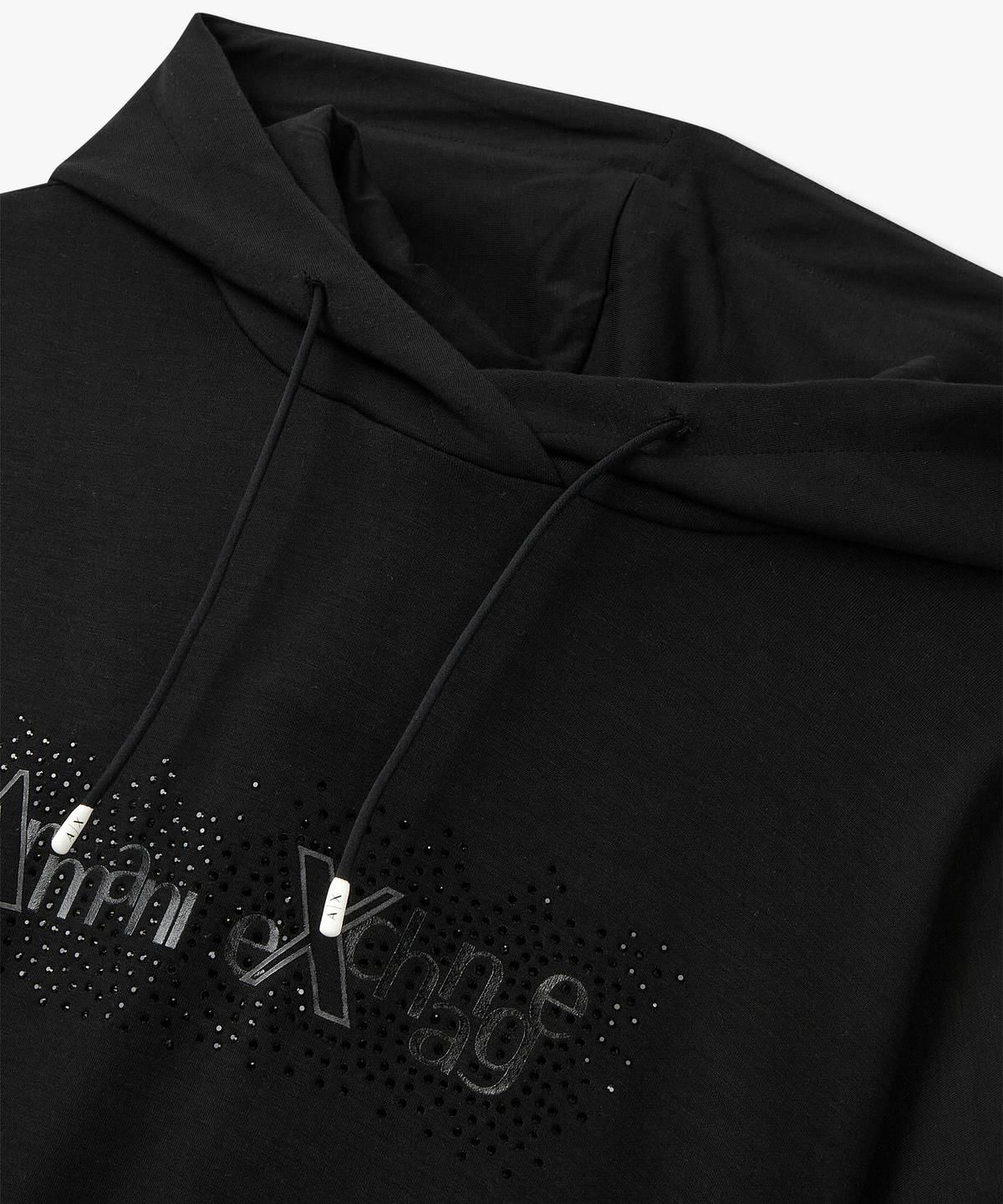 아르마니 익스체인지(ARMANI EXCHANGE) 여성 핫픽스 아웃 라인 로고 후디 _블랙_A425131506