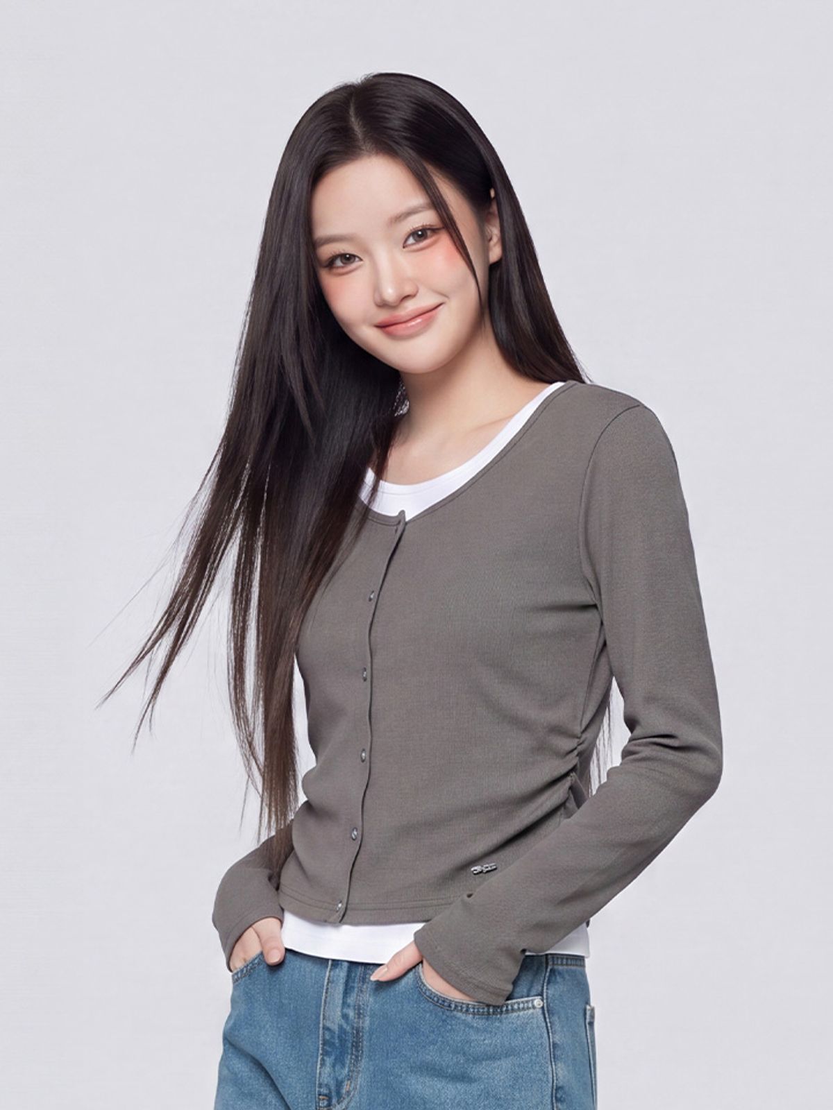 행텐(HANGTEN) 여성 웨일 가디건 레이어드 셔링 롱 티셔츠_054(10580-131-606-69)