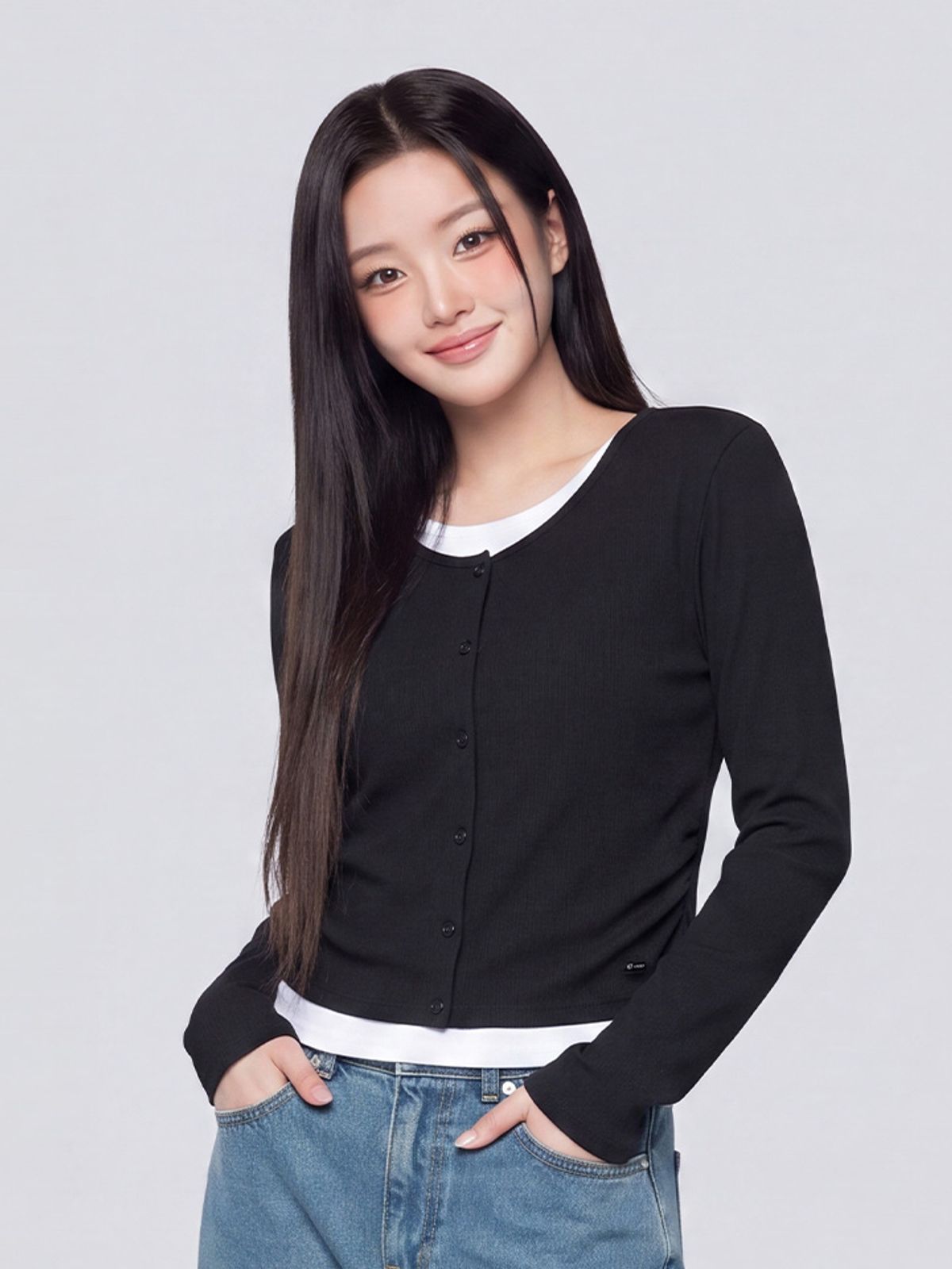 행텐(HANGTEN) 여성 웨일 가디건 레이어드 셔링 롱 티셔츠_100(10580-131-606-69)