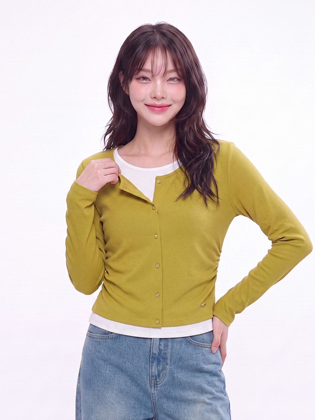 행텐(HANGTEN) 여성 웨일 가디건 레이어드 셔링 롱 티셔츠_327(10580-131-606-69)