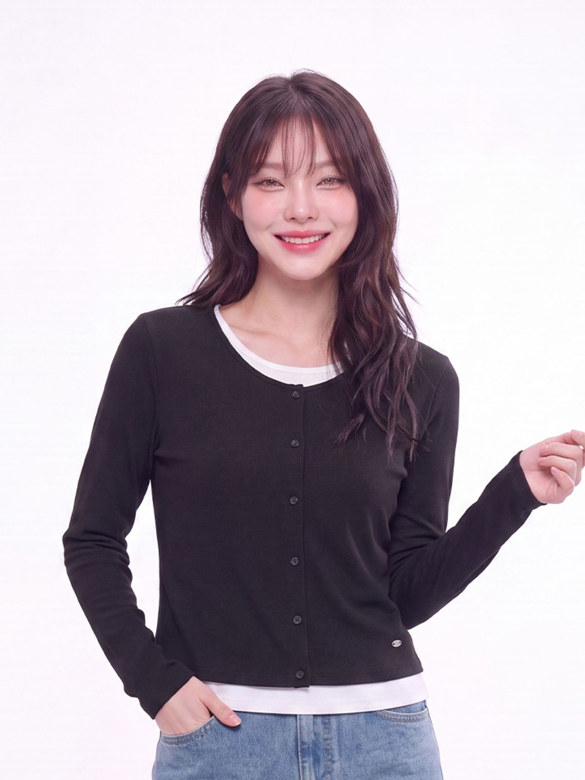 행텐(HANGTEN) 여성 웨일 가디건 레이어드 롱 티셔츠_100(10580-131-622-69)