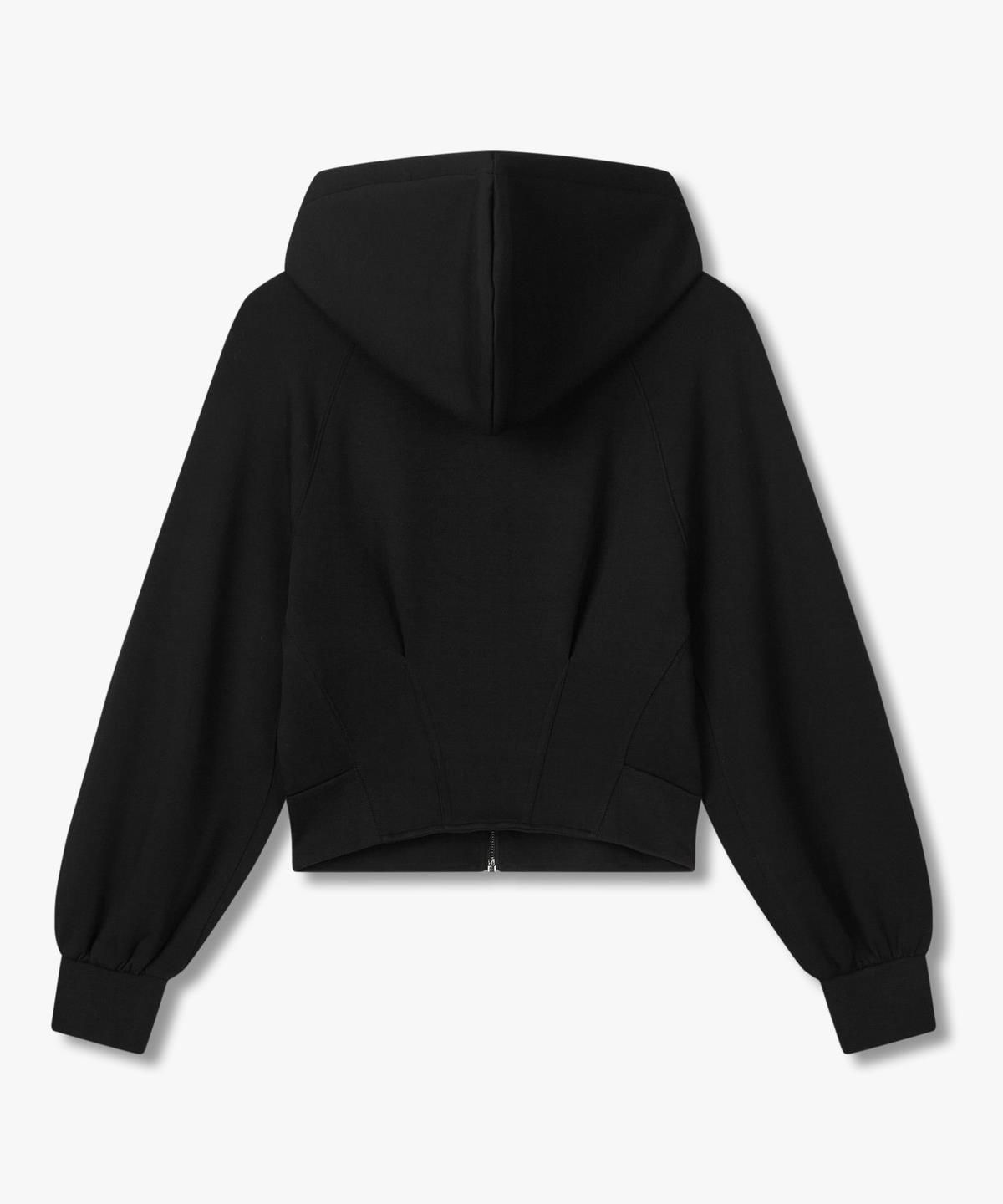 아르마니 익스체인지(ARMANI EXCHANGE) 여성 밴딩 헴 스트링 후디드 집업 _블랙_A425331507