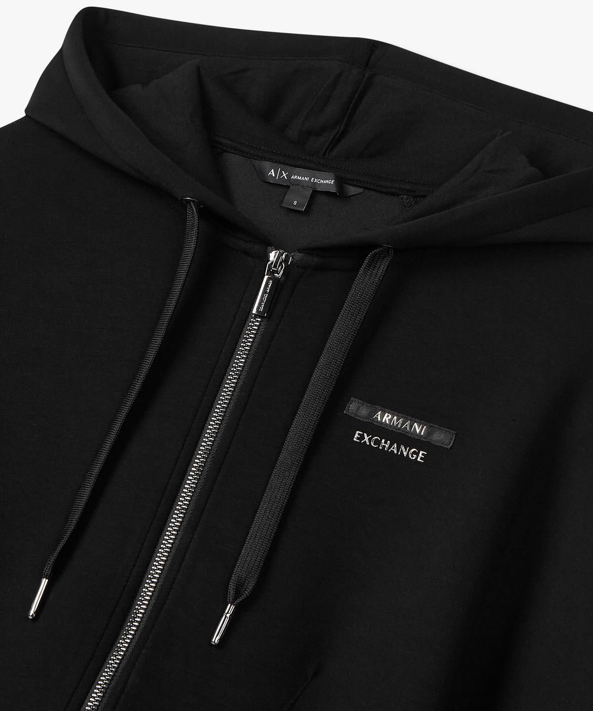 아르마니 익스체인지(ARMANI EXCHANGE) 여성 밴딩 헴 스트링 후디드 집업 _블랙_A425331507