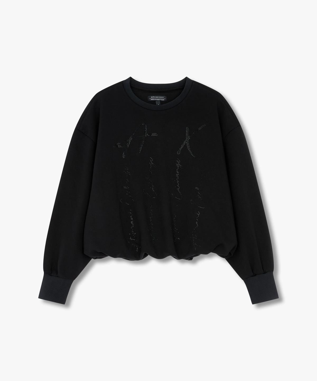 아르마니 익스체인지(ARMANI EXCHANGE) 여성 핫픽스 로고 벌룬 스웨트 셔츠 _블랙_A424331508
