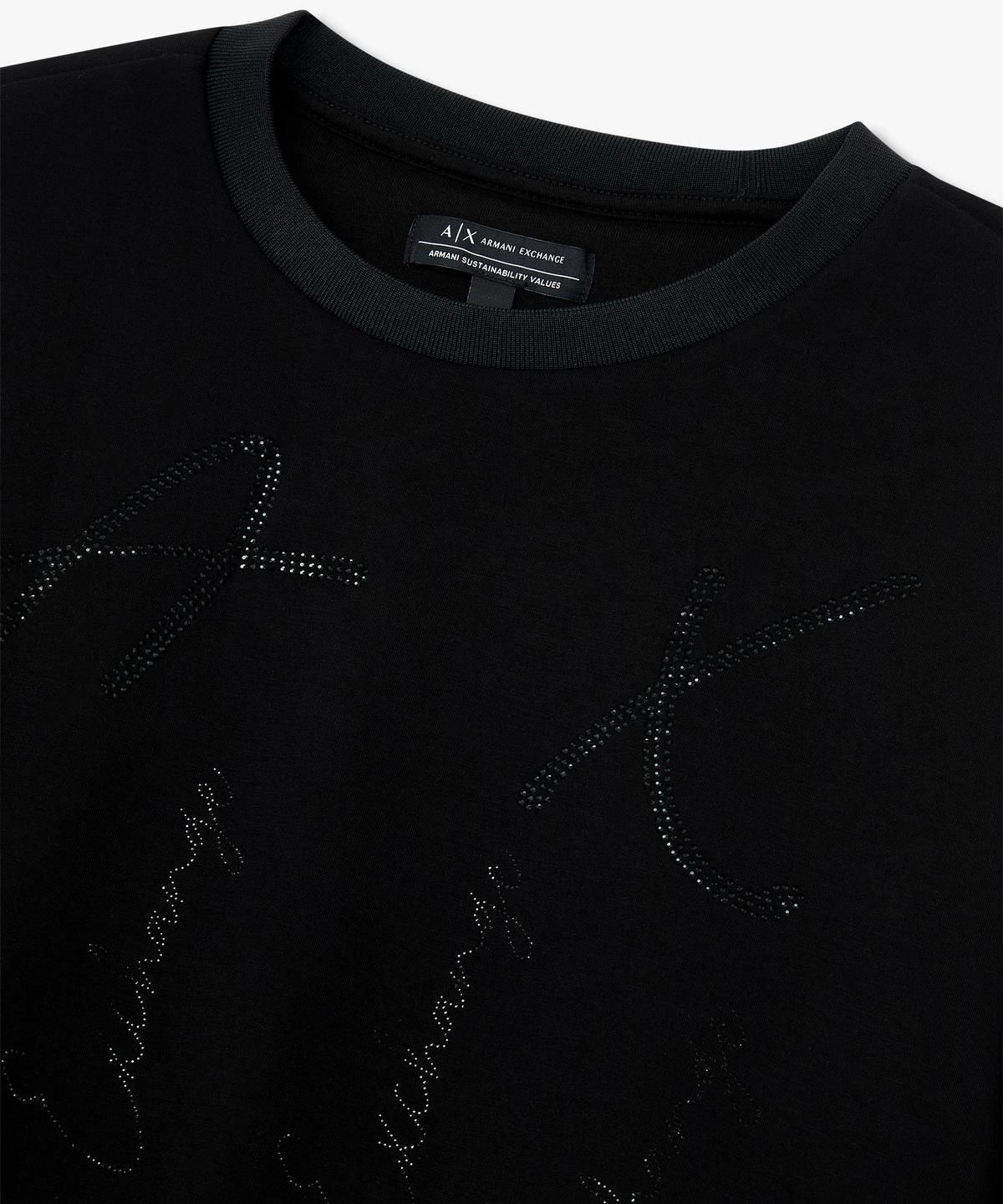 아르마니 익스체인지(ARMANI EXCHANGE) 여성 핫픽스 로고 벌룬 스웨트 셔츠 _블랙_A424331508