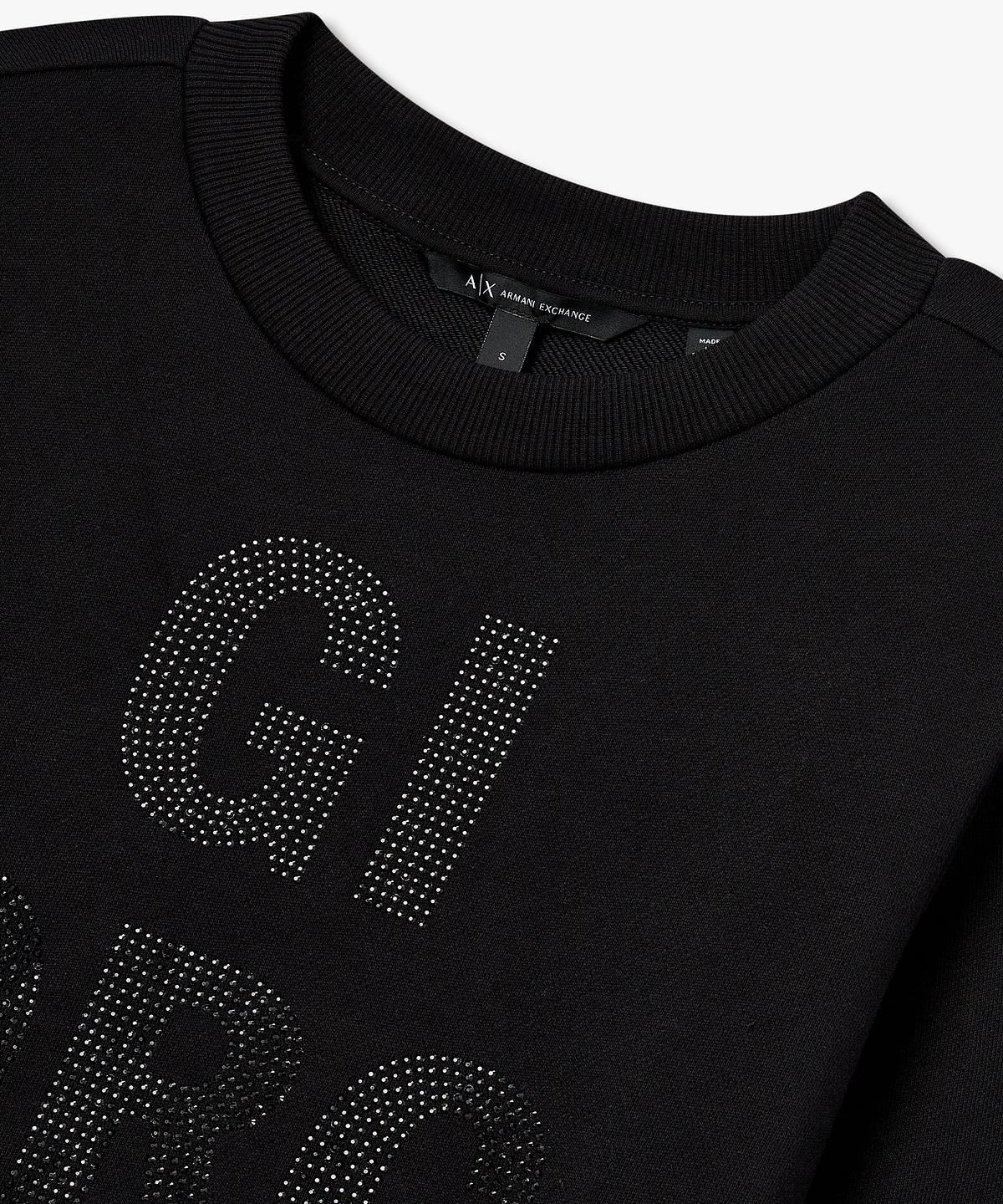 아르마니 익스체인지(ARMANI EXCHANGE) 여성 핫픽스 레터링 스웨트 셔츠 _블랙_A425331511