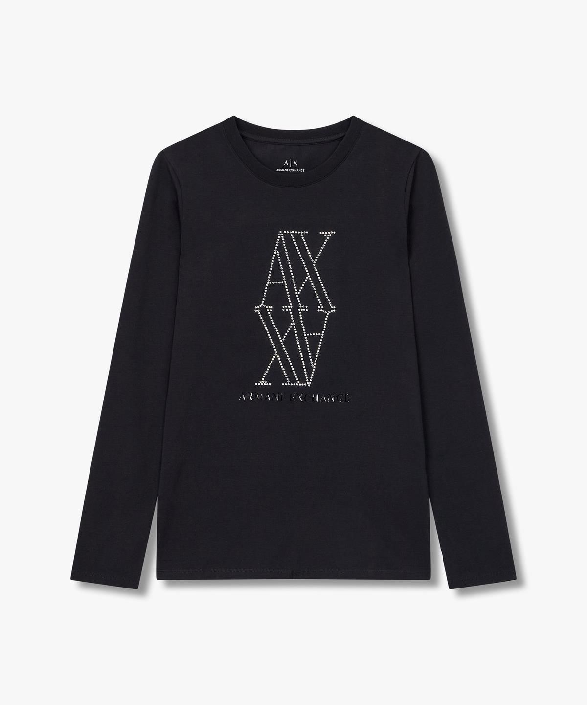 아르마니 익스체인지(ARMANI EXCHANGE) 여성 핫픽스 로고 스트레치 티셔츠 _블랙_A424330503