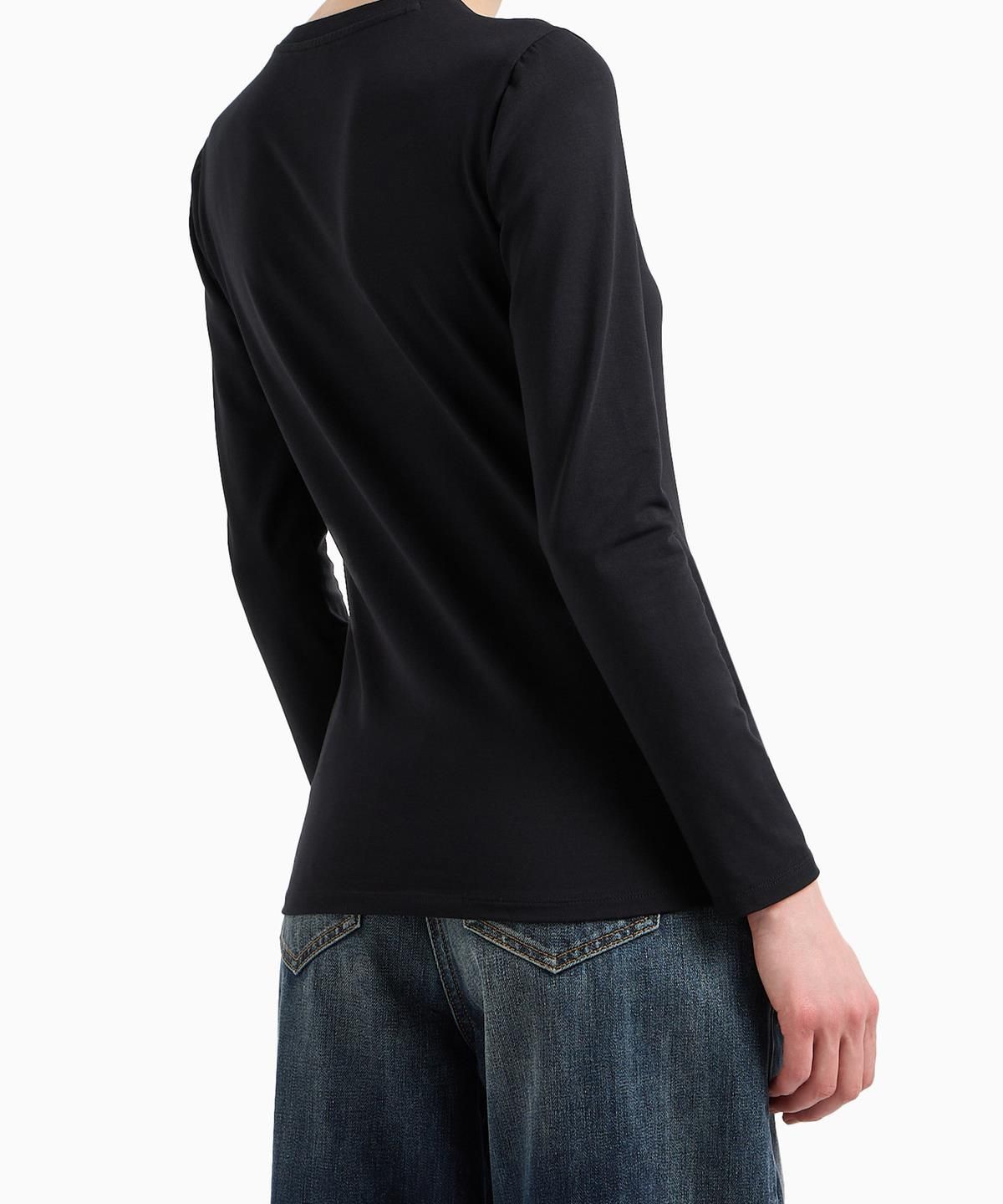 아르마니 익스체인지(ARMANI EXCHANGE) 여성 핫픽스 로고 스트레치 티셔츠 _블랙_A424330503