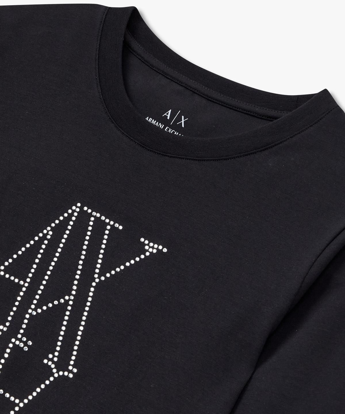 아르마니 익스체인지(ARMANI EXCHANGE) 여성 핫픽스 로고 스트레치 티셔츠 _블랙_A424330503