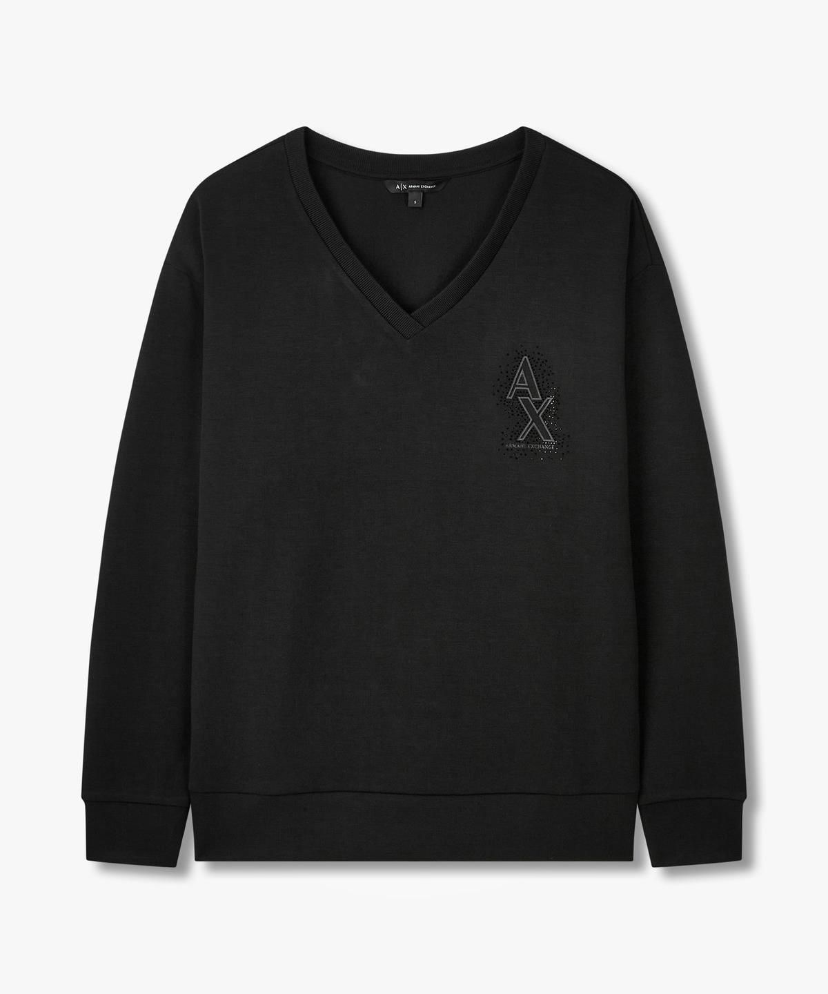 아르마니 익스체인지(ARMANI EXCHANGE) 여성 핫픽스 브이넥 티셔츠 _블랙_A425131504
