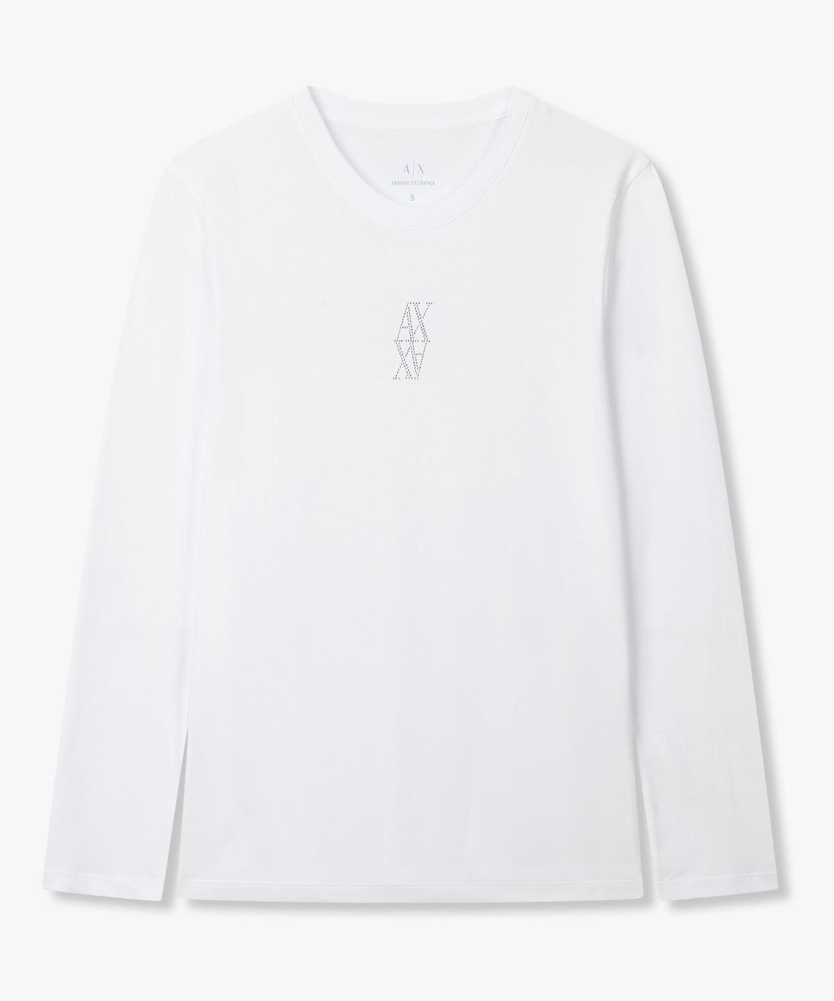 아르마니 익스체인지(ARMANI EXCHANGE) 여성 핫픽스 로고 롱 슬리브 티셔츠 _화이트_A425330504