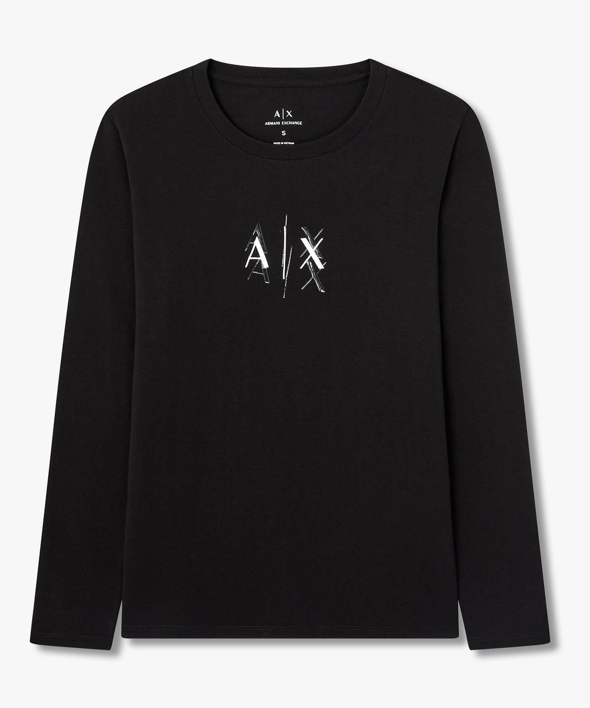 아르마니 익스체인지(ARMANI EXCHANGE) 여성 오버랩 로고 디테일 티셔츠 _블랙_A425330507