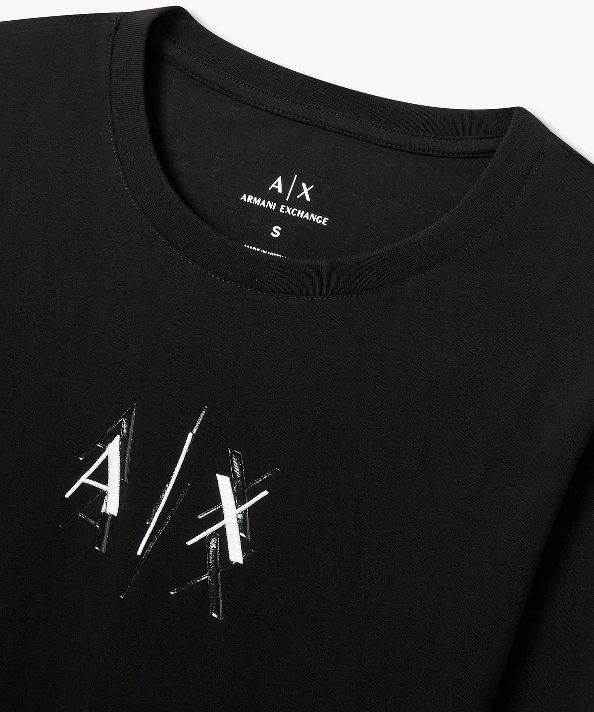아르마니 익스체인지(ARMANI EXCHANGE) 여성 오버랩 로고 디테일 티셔츠 _블랙_A425330507