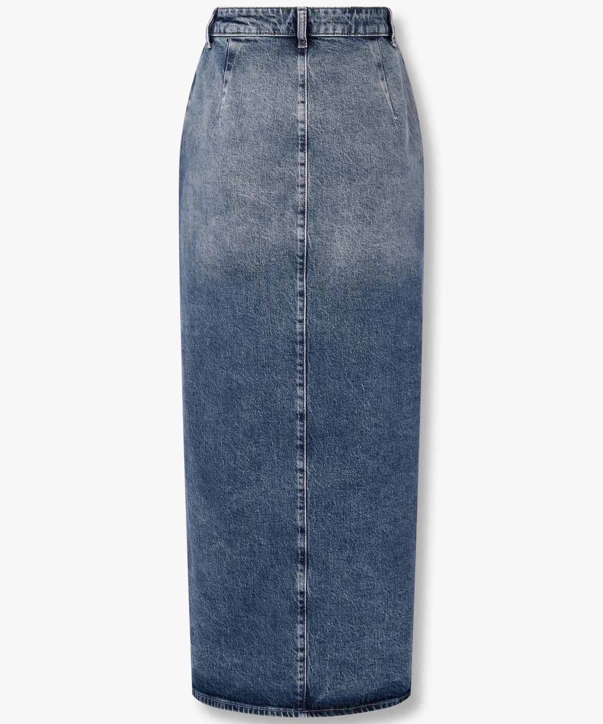 아르마니 익스체인지(ARMANI EXCHANGE) 여성 메탈 로고 랩 데님 스커트 _블루_A425142506