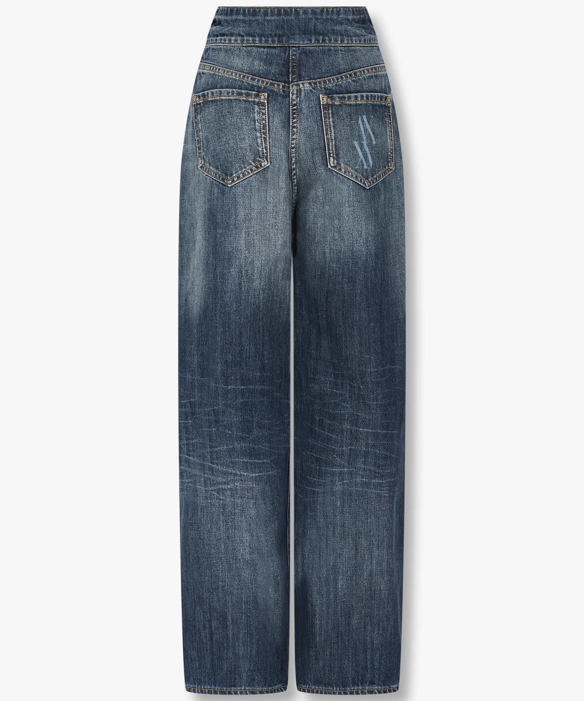 아르마니 익스체인지(ARMANI EXCHANGE) 여성 백 로고 프린트 보이프렌드 데님 진 _다크 블루_A424341505
