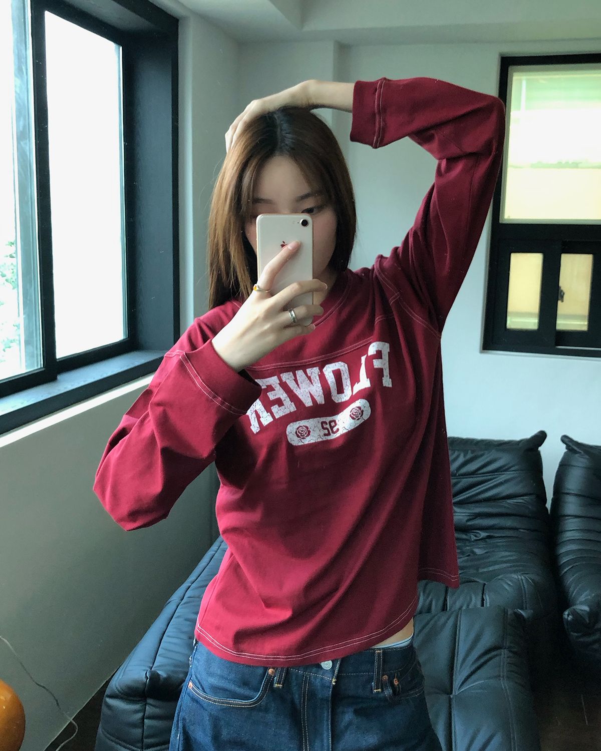 해비즘(HAVISM) FLOWER STITCH L/S TEE(WINE)