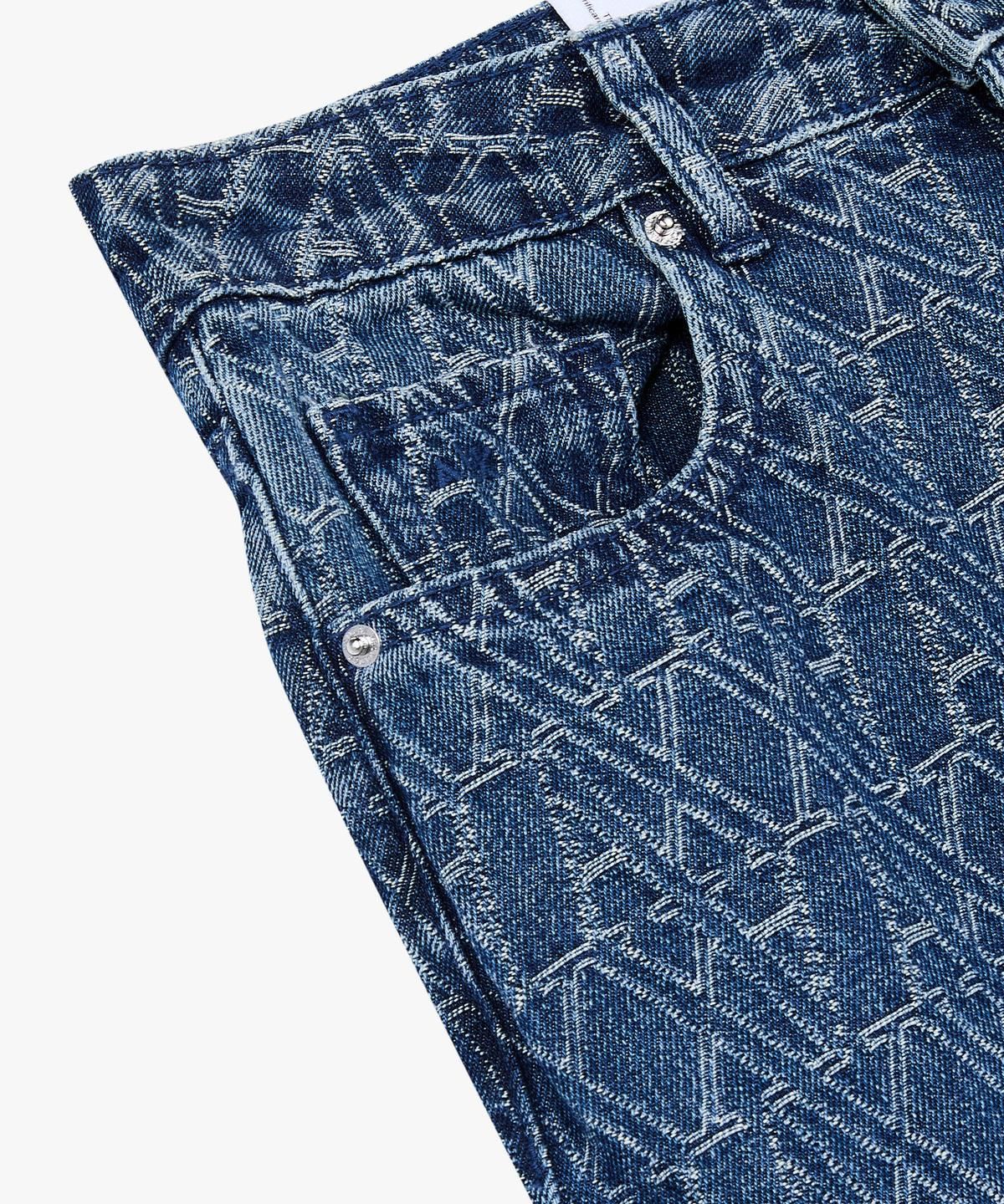 아르마니 익스체인지(ARMANI EXCHANGE) 여성 로고 패턴 릴랙스트 핏 데님 팬츠 _블루_A425140503