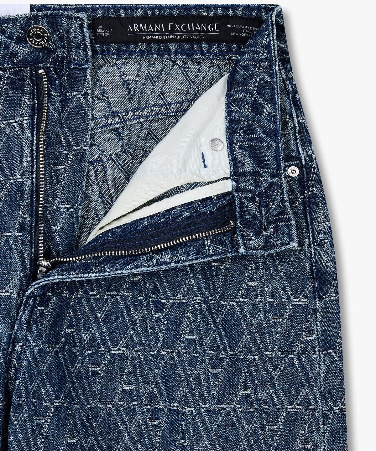 아르마니 익스체인지(ARMANI EXCHANGE) 여성 로고 패턴 릴랙스트 핏 데님 팬츠 _블루_A425140503