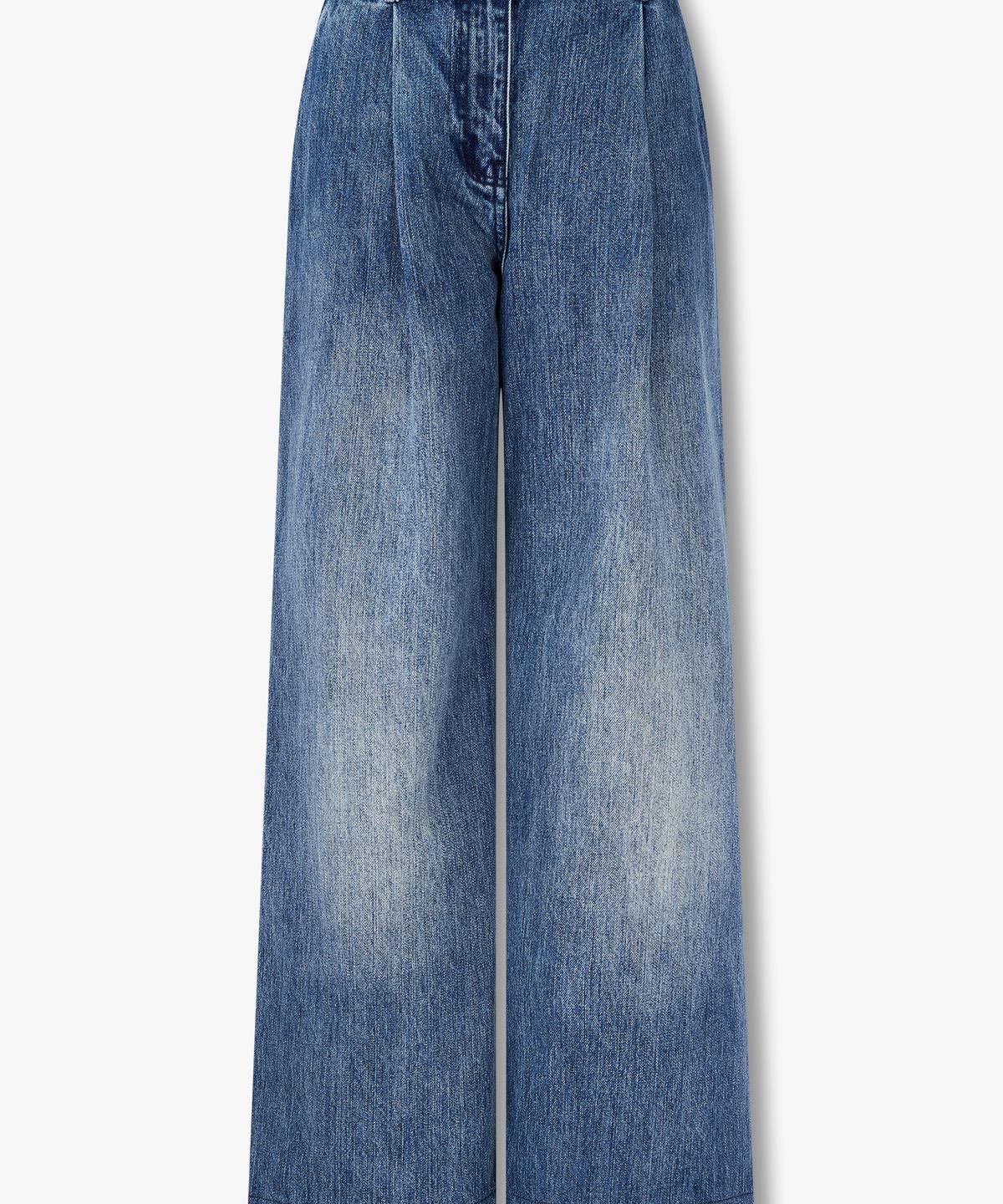 아르마니 익스체인지(ARMANI EXCHANGE) 여성 백 배색 패치 원 턱 데님 팬츠 _블루_A425140509