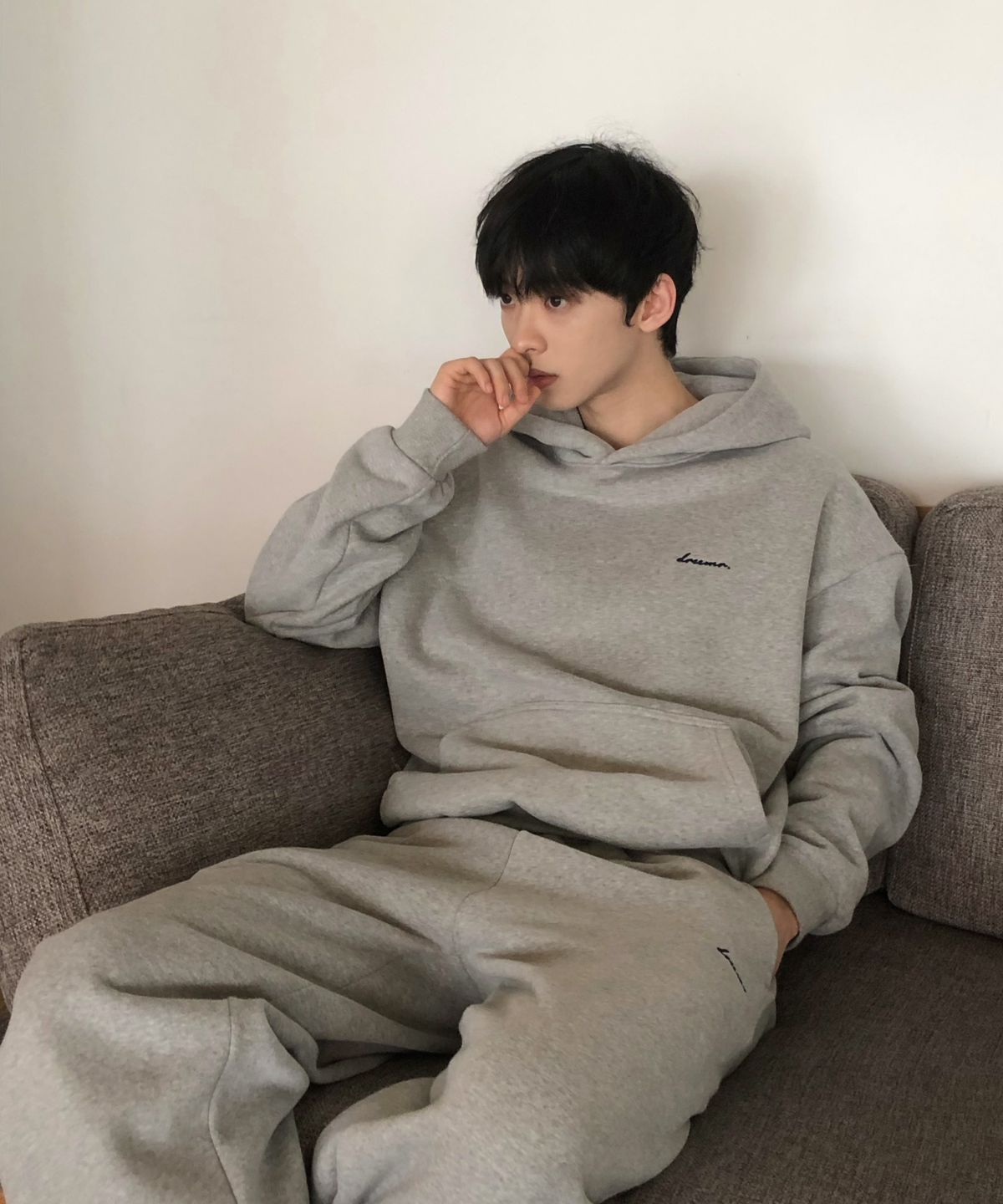드리머(DREEMR) 중량담요 오버사이즈 후드티 멜란지 그레이