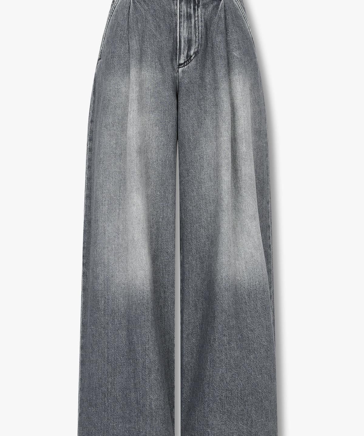 아르마니 익스체인지(ARMANI EXCHANGE) 여성 원 턱 플리츠 슈퍼 와이드 데님 팬츠 _그레이_A425340511