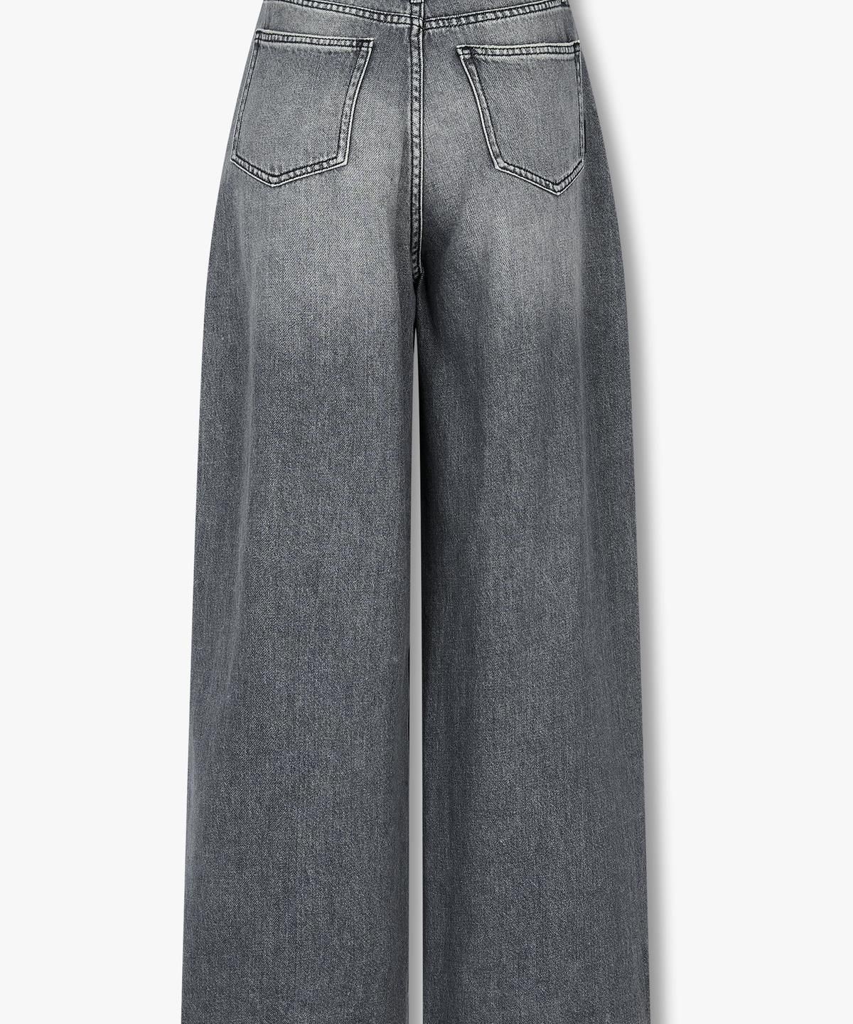아르마니 익스체인지(ARMANI EXCHANGE) 여성 원 턱 플리츠 슈퍼 와이드 데님 팬츠 _그레이_A425340511