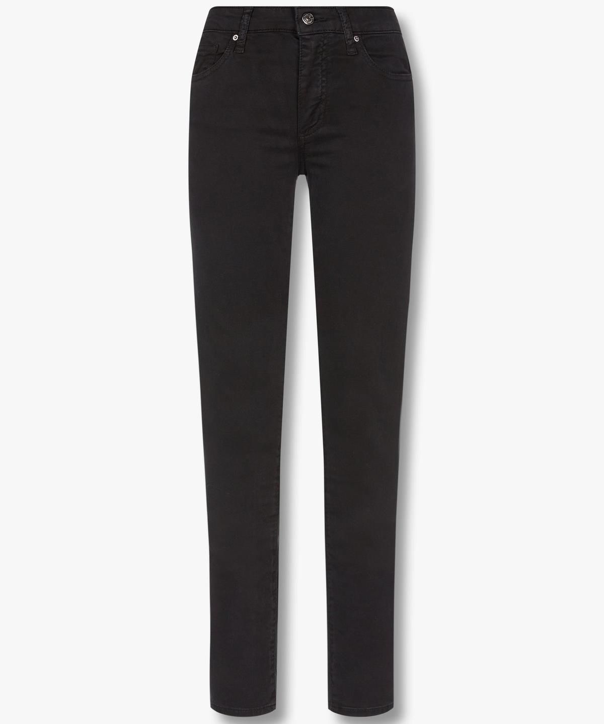 아르마니 익스체인지(ARMANI EXCHANGE) 여성 로고 레더 패치 데님 진 _블랙_A424340500