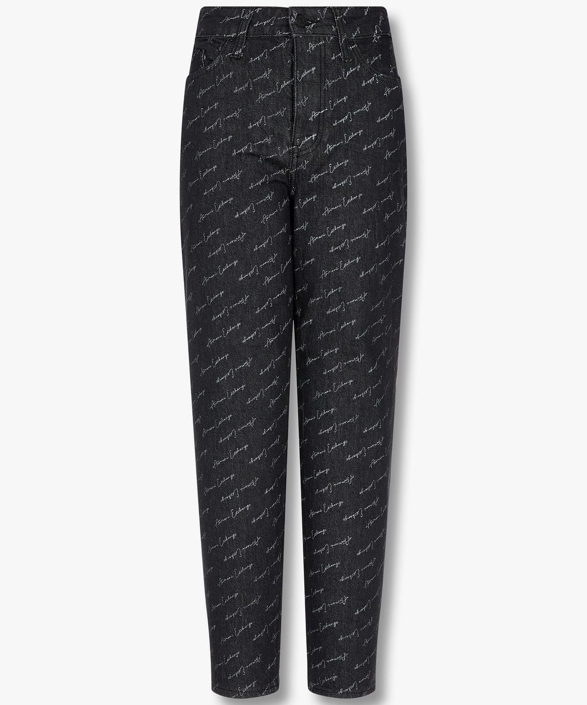 아르마니 익스체인지(ARMANI EXCHANGE) 여성 로고 패턴 생지 데님 진 _블랙_A424340505