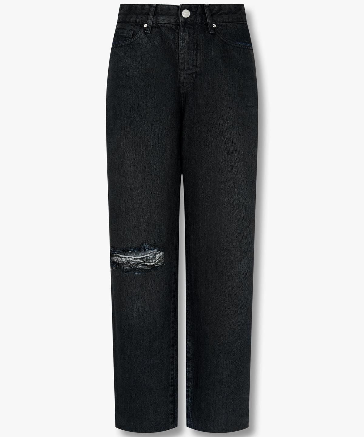 아르마니 익스체인지(ARMANI EXCHANGE) 여성 샤이닝 보이프렌드 크롭 진 _블랙_A424340511