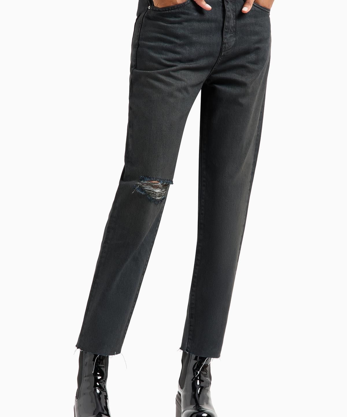 아르마니 익스체인지(ARMANI EXCHANGE) 여성 샤이닝 보이프렌드 크롭 진 _블랙_A424340511