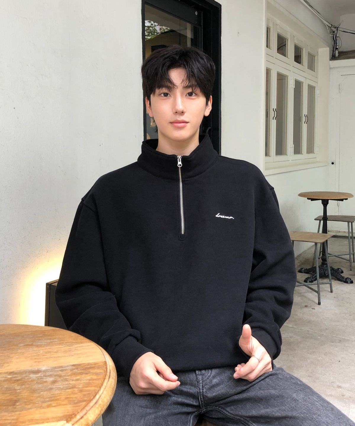 드리머(DREEMR) 중량담요 오버사이즈 하프 집업 블랙