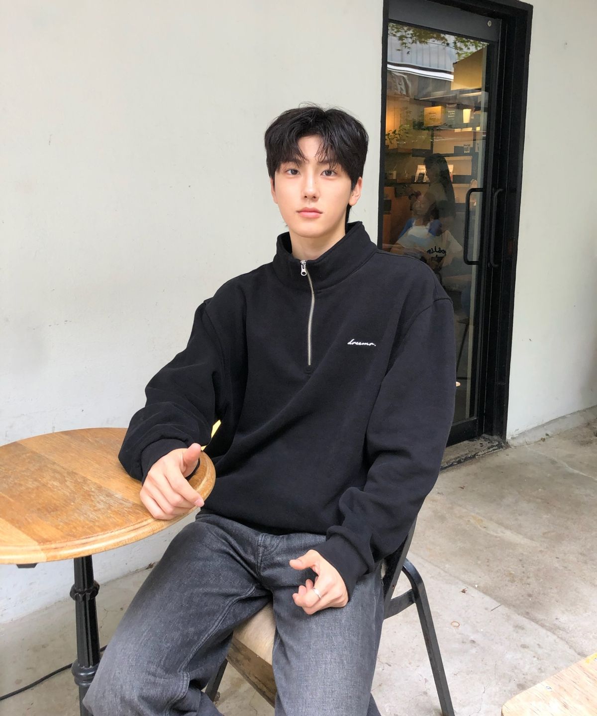 드리머(DREEMR) 중량담요 오버사이즈 하프 집업 블랙