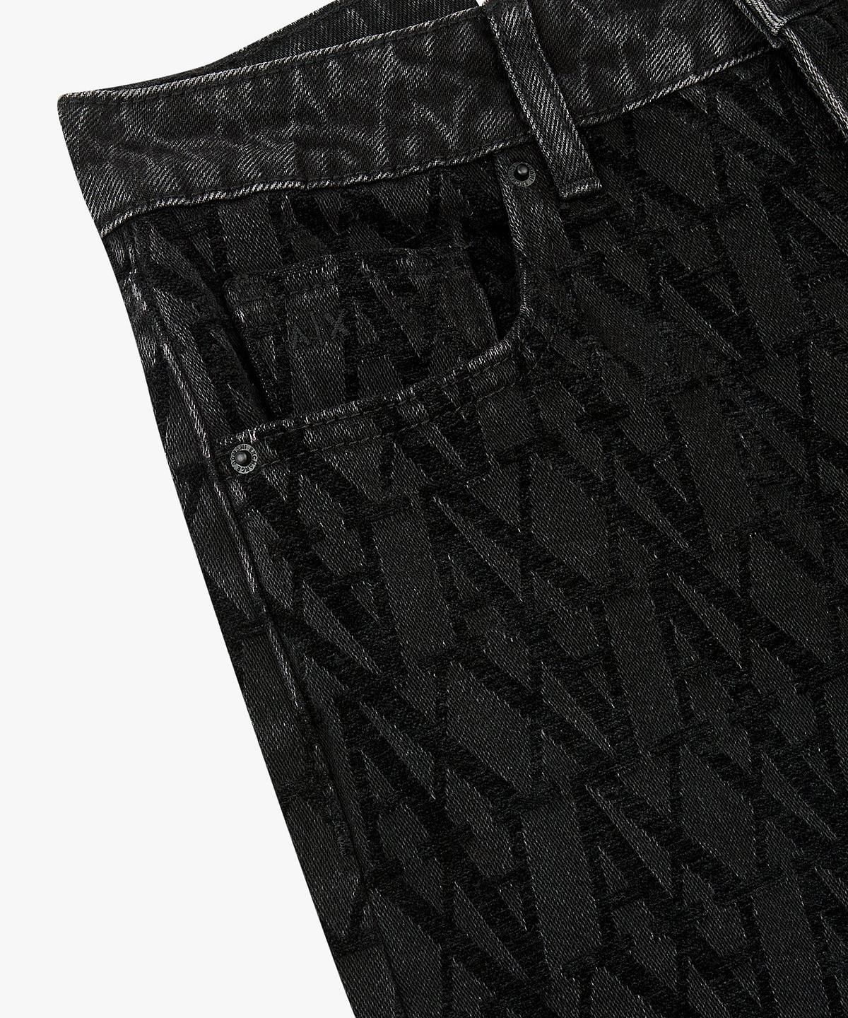 아르마니 익스체인지(ARMANI EXCHANGE) 여성 로고 패턴 하이라이즈 릴렉스트 진 _블랙_A425340508