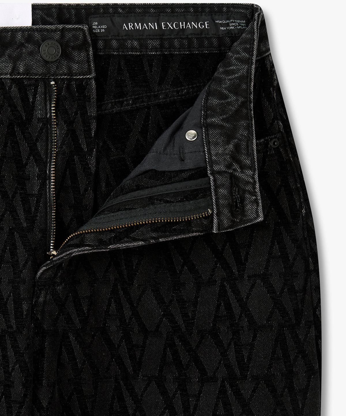 아르마니 익스체인지(ARMANI EXCHANGE) 여성 로고 패턴 하이라이즈 릴렉스트 진 _블랙_A425340508