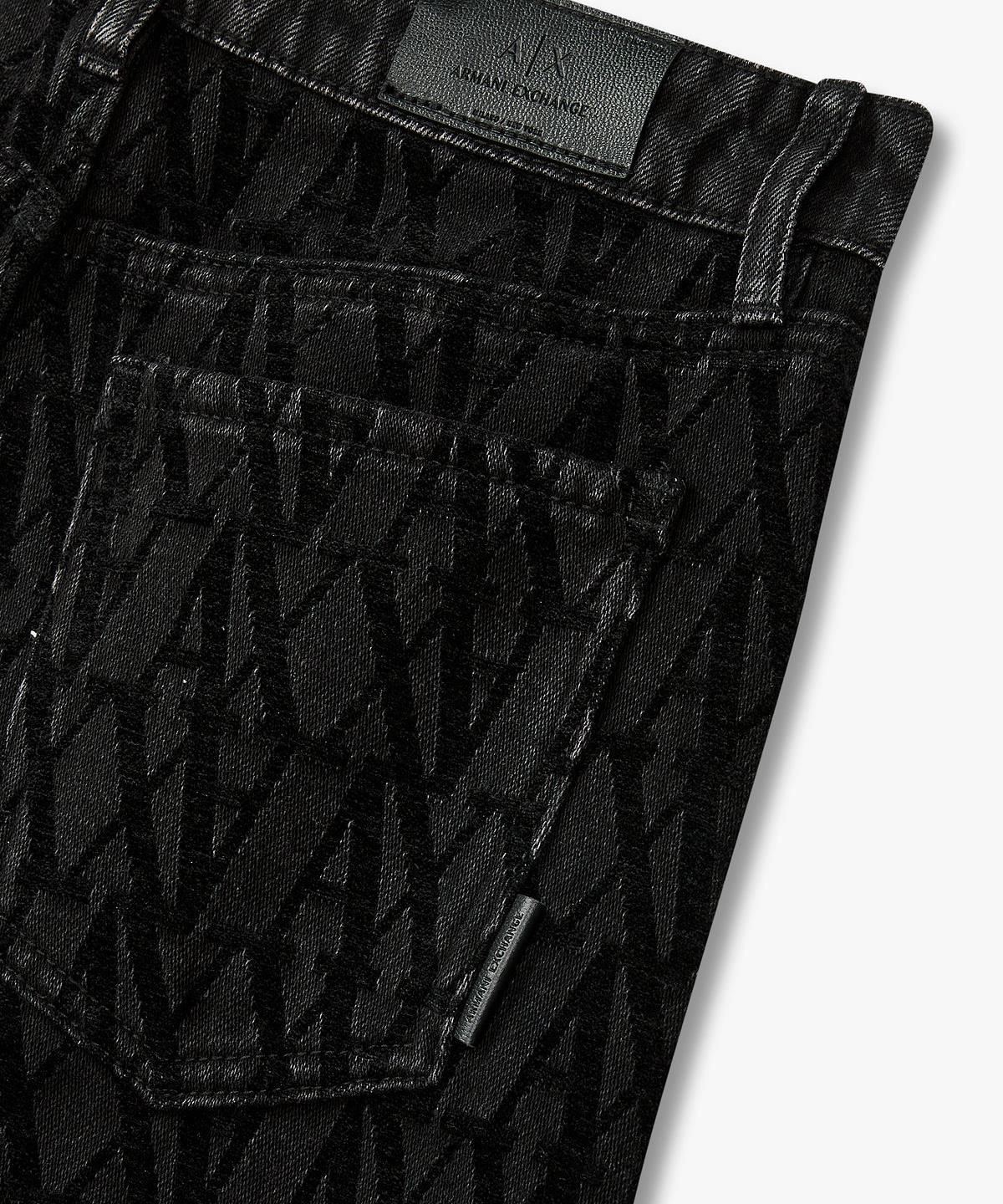 아르마니 익스체인지(ARMANI EXCHANGE) 여성 로고 패턴 하이라이즈 릴렉스트 진 _블랙_A425340508