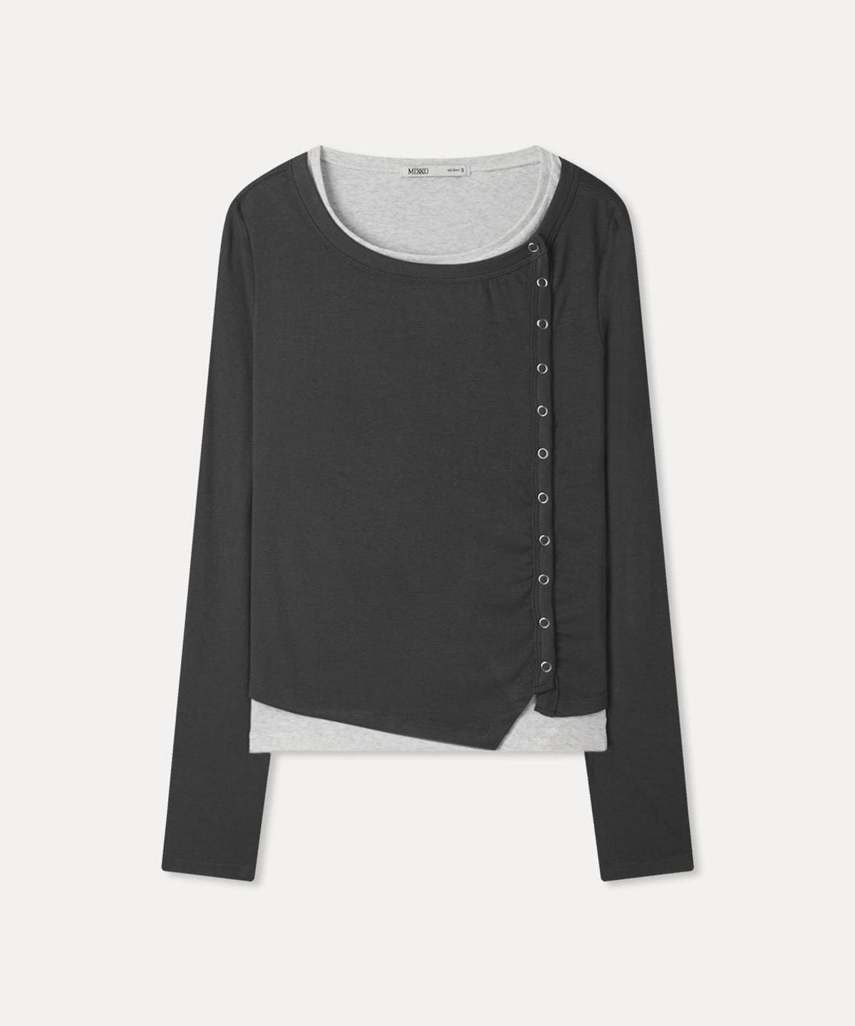 미쏘(MIXXO) 버튼 레이어드 긴팔 티셔츠_MIWLWG912A