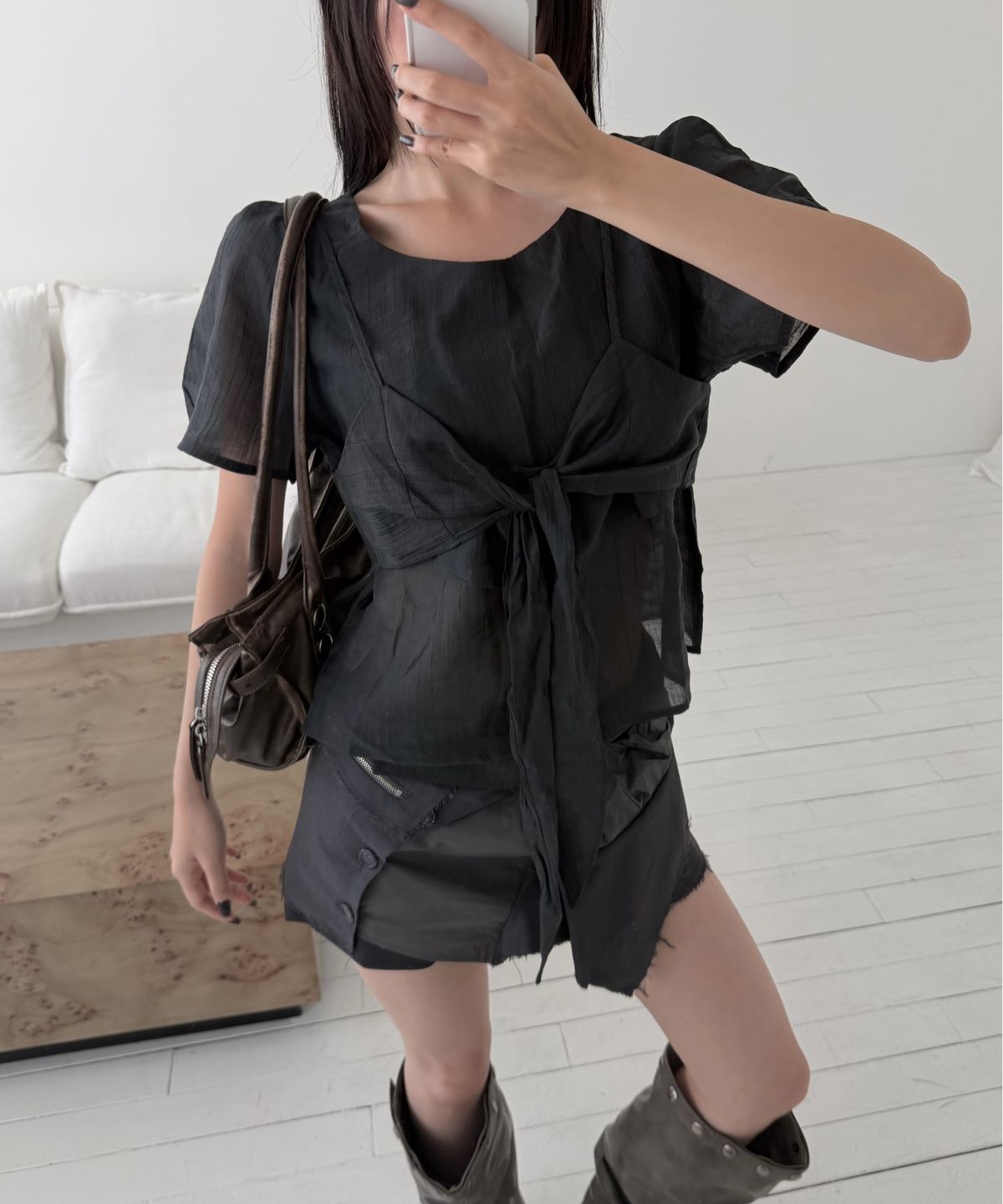 미쏘(MIXXO) 리본 레이어드 블라우스_MIWBWG917G