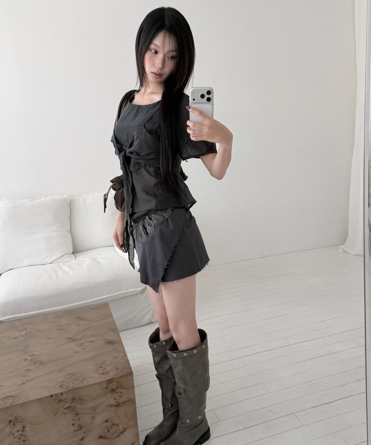 미쏘(MIXXO) 리본 레이어드 블라우스_MIWBWG917G
