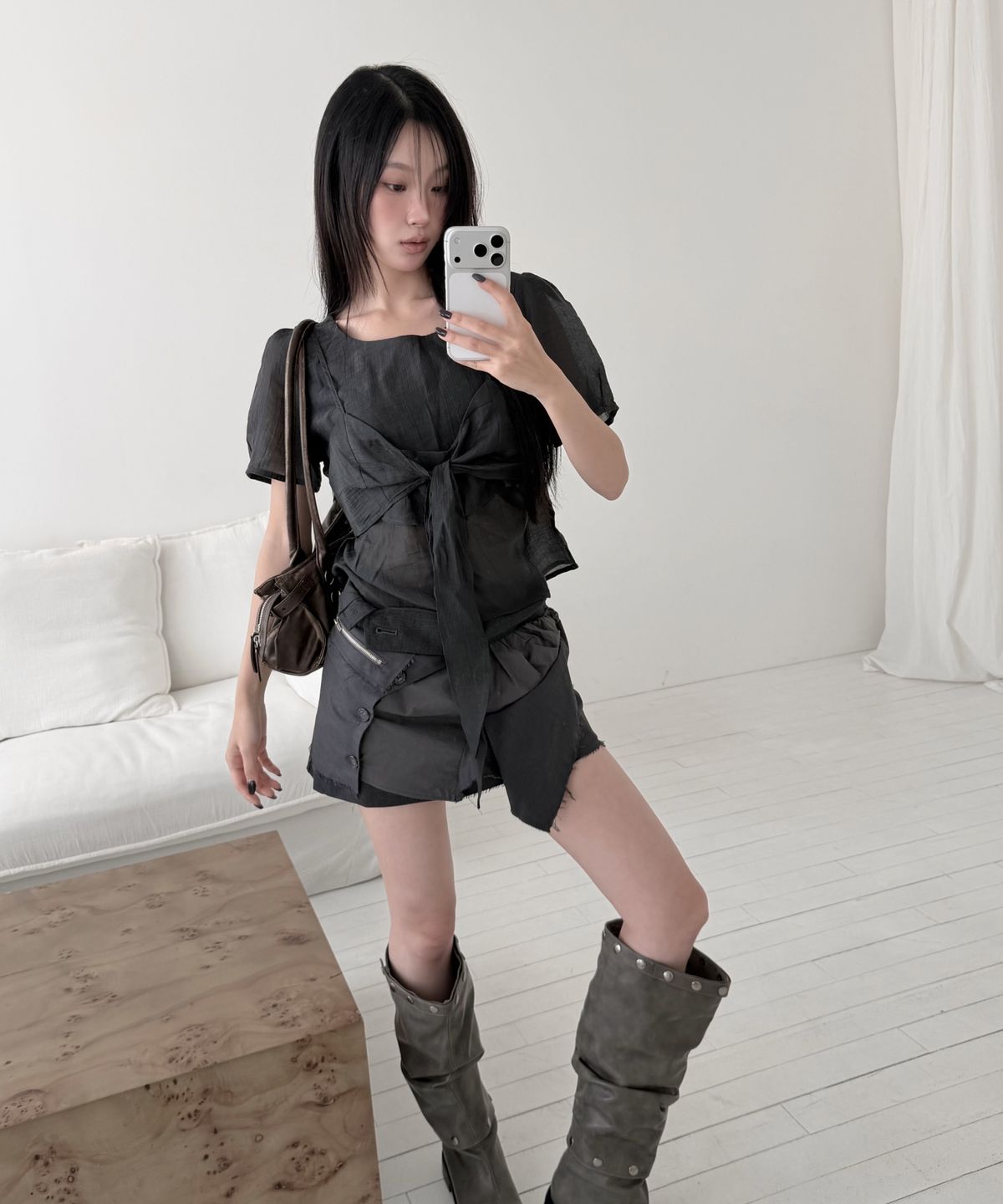미쏘(MIXXO) 리본 레이어드 블라우스_MIWBWG917G