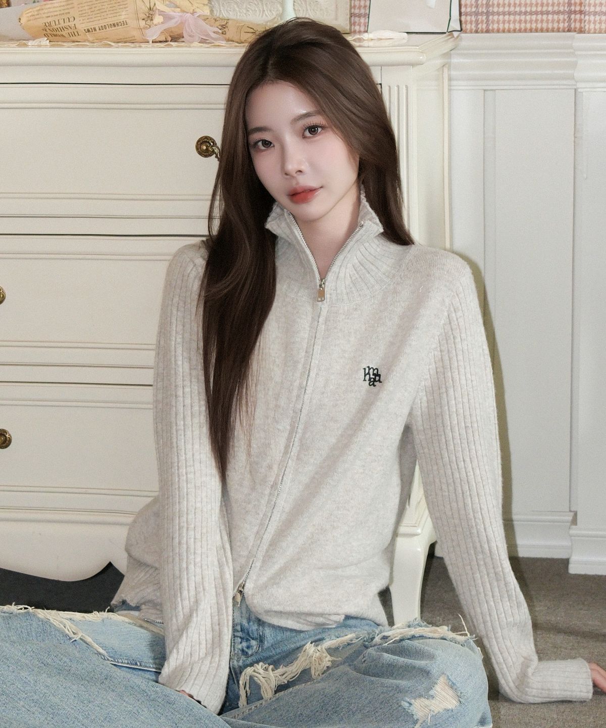 무아무아(MUAHMUAH) 울 브러쉬 니트 집업 [오트밀]