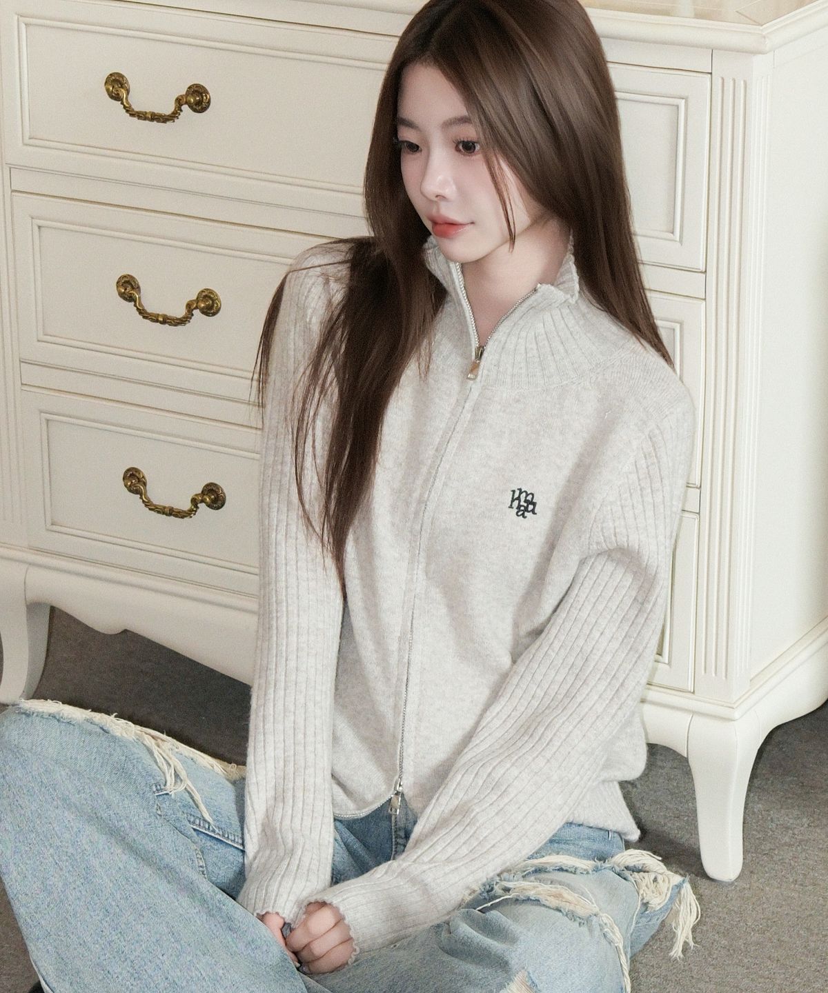 무아무아(MUAHMUAH) 울 브러쉬 니트 집업 [오트밀]