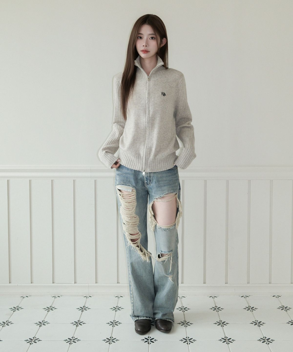 무아무아(MUAHMUAH) 울 브러쉬 니트 집업 [오트밀]